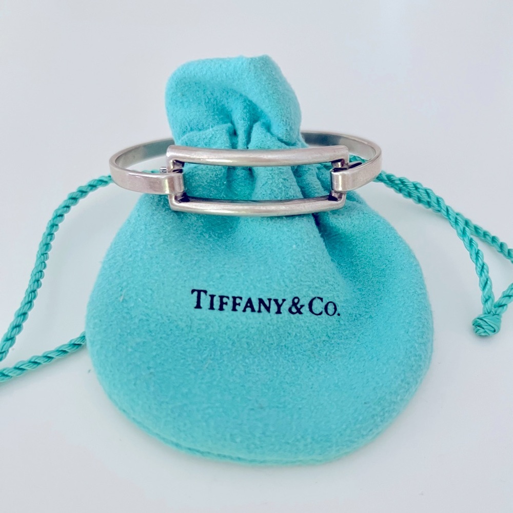 Tiffany & Co. sterling silver open rectangle bracelet with dust bag